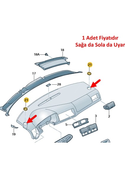 Vw Bora 1999-2005 Ön Konsol Torpido Üstü Hava Izgarası 1J0819705A