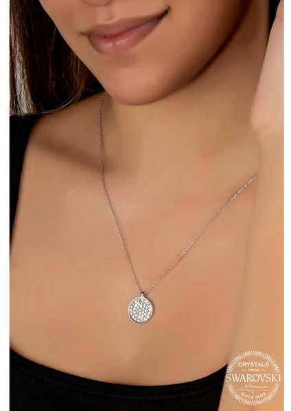 Swarovski Crystal Taşlı Yuvarlak Gümüş Kadın Kolye