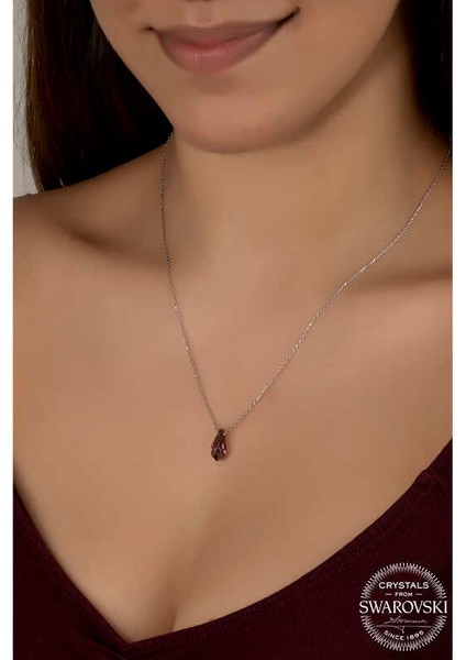 Swarovski Crystal Taşlı Ametist Gümüş Kadın Kolye