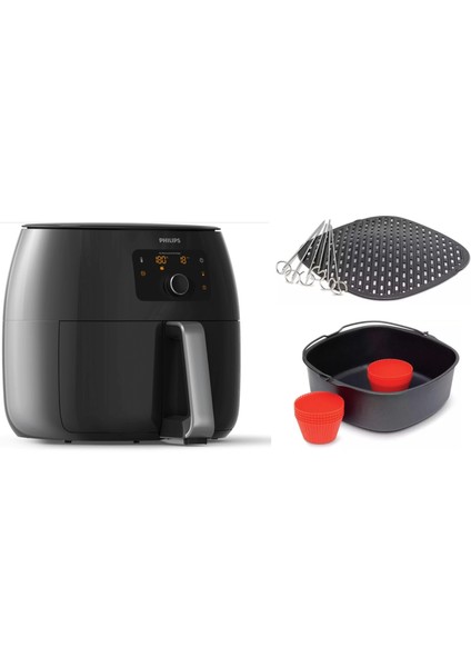 2225W 7.3lt Full Set Premium Xxl Airfryer + Aile Boyu Pişirme Tavası + 9 Muffin Kalıbı + Izgara Tavası + 6 Şiş + 1 Tarif Kitabı + Lambader