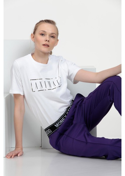 Sloganlı Cigarette Fit Pantolon