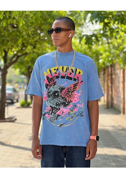 Oversize Acıd Wash Never T-Shirt