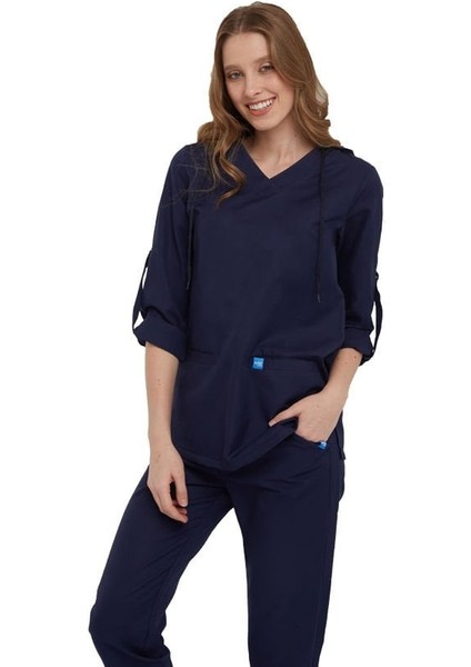 Vıolet- Kadın Koton Lacivert Medikal Üniforma Üst