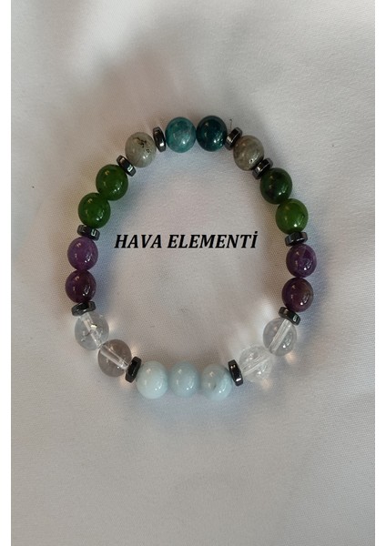 8 Mmhava Elementi Doğaltaş Bileklik(Akuamarin, Kristal Kuvars, Yeşim,labradorit, Apatit, Hematit)