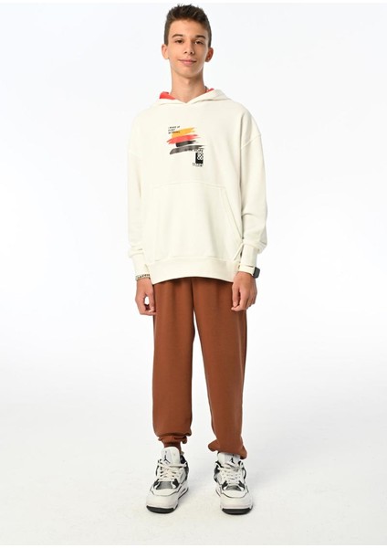 09-15YAŞ Erkek Çocuk Ekru Renk Fırça Model Kapüşonlu Sweat