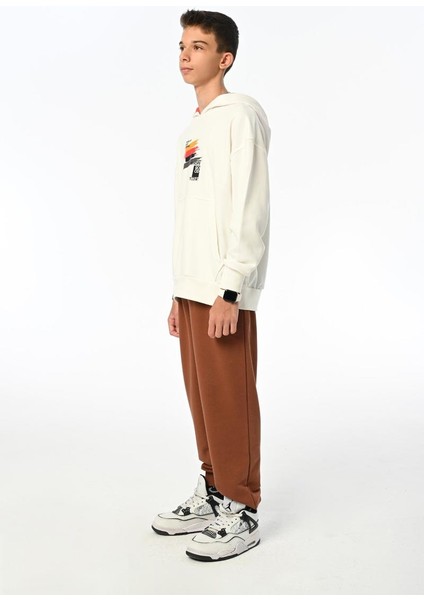 09-15YAŞ Erkek Çocuk Ekru Renk Fırça Model Kapüşonlu Sweat