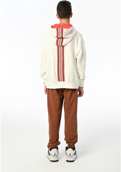 09-15YAŞ Erkek Çocuk Ekru Renk Fırça Model Kapüşonlu Sweat