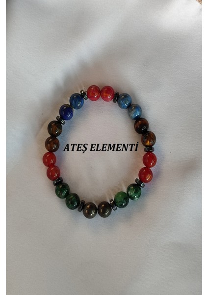 8 mm Ateş Elementi (Pirit, Anyolit, Yıldız Kuvars,kaplangözü, Lapis Lazuli, Hematit) Doğal Taş Bileklik