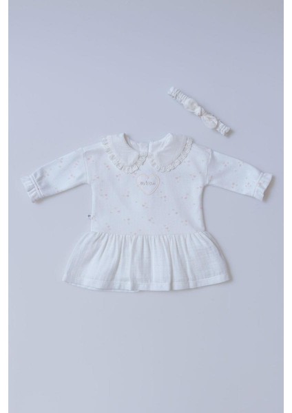 Kız Bebek Ekru Elbise Band Set