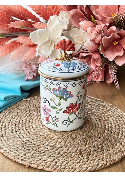 Vintage Emaye Kavanoz-15 cm