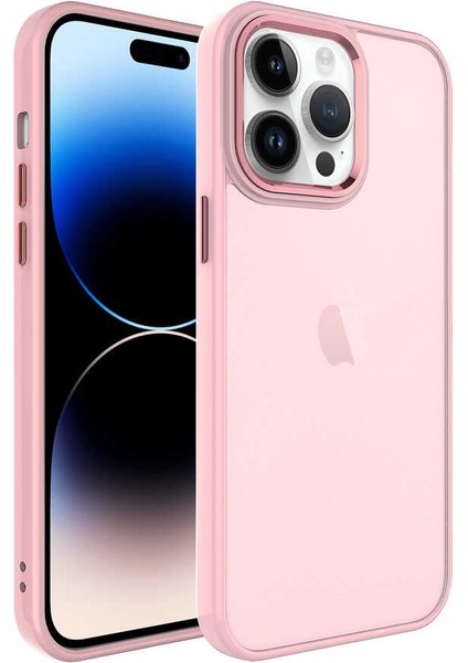 Apple iPhone 14 Pro - Uyumlu Buzlu Sert Pc May Kapak-Pembe Açık