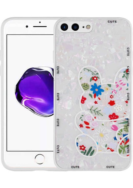 Apple iPhone 7 Plus - Uyumlu Desenli Sert Silikon Mumila Kapak-White Rabbit