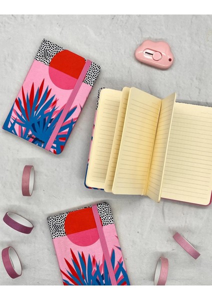 Kumaş Sert Kapak Tropical Desenli 80 Yaprak Çizgili Ajanda Defter Bullet Journal