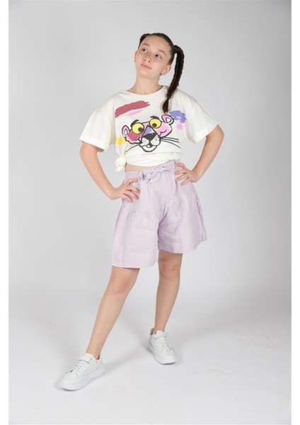 04 - 14 Yaş Kız Çocuk Pembe Panter T-Shirt