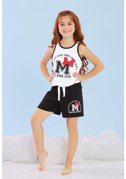 03-10 Yaş Kız Çocuk Margel Sıfır Kollu Şortlu Pijama Takımı