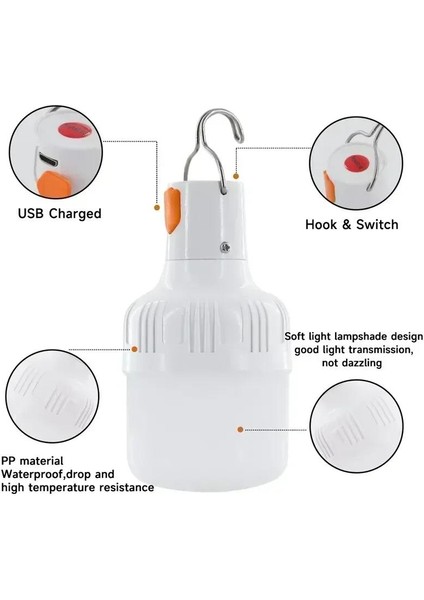 60W USB Şarj Edilebilir LED Kamp Feneri Lambası Taşınabilir Outdoor Kamp Aydınlatması (Yurt Dışından)
