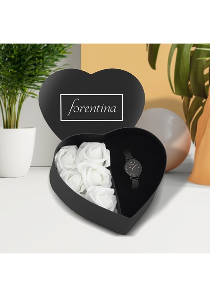 Siyah Hasır Bayan Kol Saati - Kalpli Güllü Kutu PS2735 fiyatları
