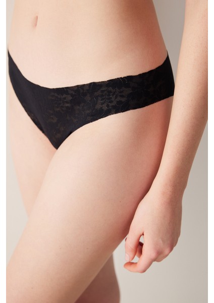 #izbırakmaz Invisible Laser Cut Lacy Dantel Siyah Slip Külot