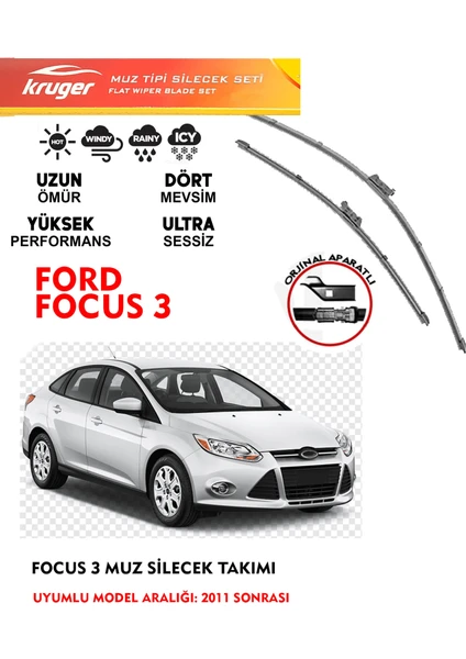 Ford Focus 3 2011 Sonrası Araca Özel Muz Silecek Seti