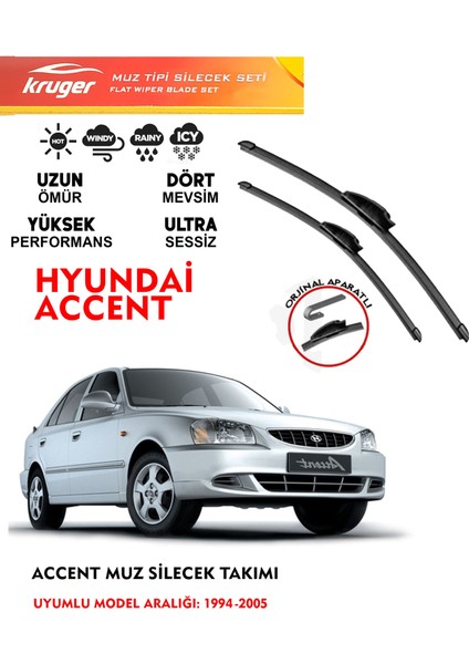 Hyundai Accent 1994-2005 Muz Silecek Seti