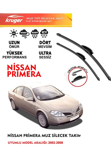 Nissan Primera 2002-2008  Muz Tipi Silecek Seti