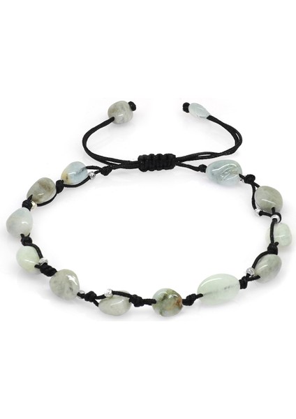 Makrome Örgülü Naturel Kesim Dorika Top Detaylı Aquamarin Doğaltaş Erkek Bileklik