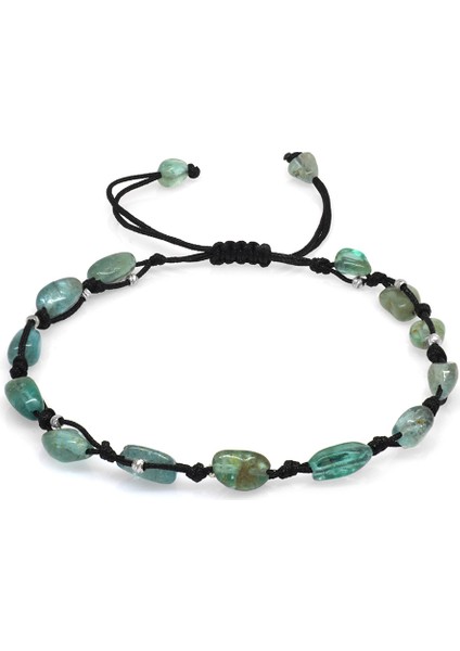 Makrome Örgülü Naturel Kesim Dorika Top Detaylı Larimar Doğaltaş Erkek Bileklik