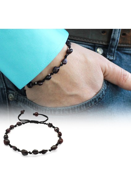 Makrome Örgülü Naturel Kesim Dorika Top Detaylı Lal Doğaltaş Erkek Bileklik fiyatları