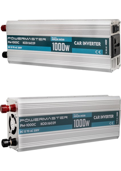 Powermaster PM-1000C 12 Volt 1000 Watt 220 Volt LCD Ekranlı Power Invertör 12V-220V Çevirici Dönüştürücü