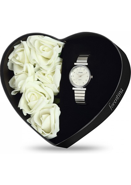 Beyaz Güllü Kutuda Beyaz Bayan Kol Saati - Sonsuzluk Takı Seti PS2694 fiyatları