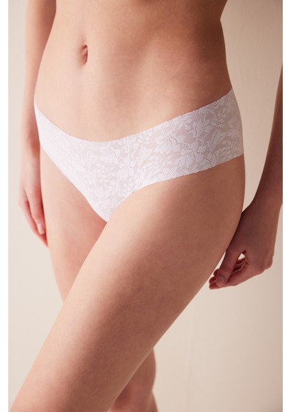 #izbırakmaz Invisible Laser Cut Lacy Cheeky Dantel Beyaz Hipster Külot