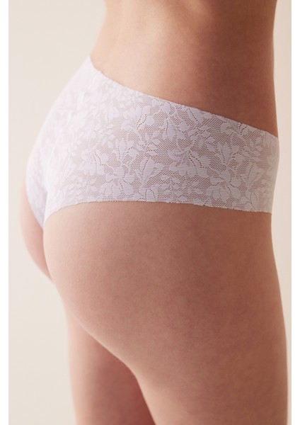 #izbırakmaz Invisible Laser Cut Lacy Cheeky Dantel Beyaz Hipster Külot