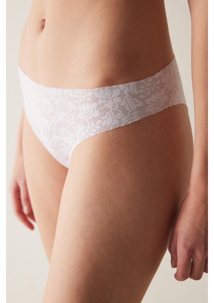 #izbırakmaz Invisible Laser Cut Lacy Dantel Beyaz Slip Külot