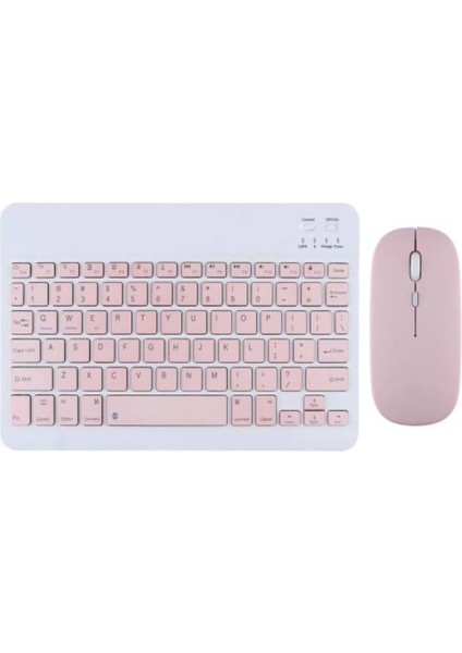 Xiaomi Redmi Pad 6 Pro 11" Uyumlu Kablosuz Bluetooth Şarj Edilebilir Mini Q Klavye Mouse Set - Pembe