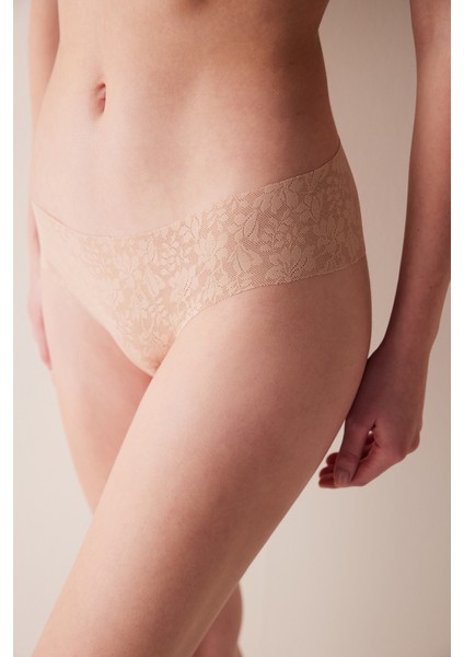 #izbırakmaz Invisible Laser Cut Lacy Cheeky Dantel Bej Hipster Külot