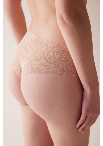 #izbırakmaz Invisible Laser Cut Lacy Cheeky Dantel Bej Hipster Külot