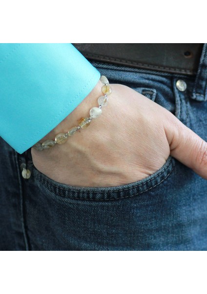 Makrome Örgülü Naturel Kesim Sitrin Doğaltaş Erkek Bileklik modelleri