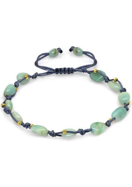 Makrome Örgülü Naturel Kesim Dorika Top Detaylı Amazonit Doğaltaş Kadın Bileklik