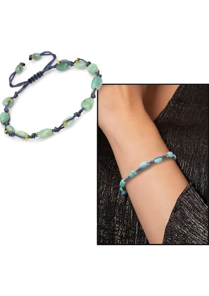 Makrome Örgülü Naturel Kesim Dorika Top Detaylı Amazonit Doğaltaş Kadın Bileklik fiyatları