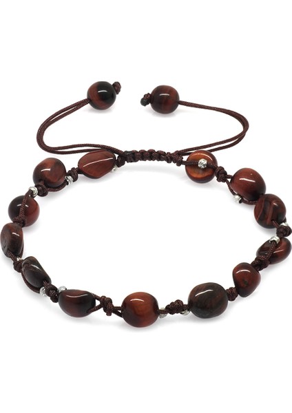 Makrome Örgülü Naturel Kesim Dorika Top Detaylı Koyu Renk Kaplangözü Doğaltaş Erkek Bileklik