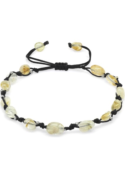 Makrome Örgülü Naturel Kesim Dorika Top Detaylı Sitrin Doğaltaş Erkek Bileklik