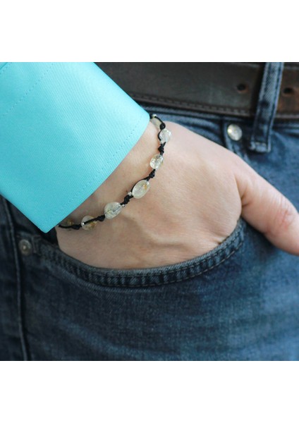 Makrome Örgülü Naturel Kesim Dorika Top Detaylı Sitrin Doğaltaş Erkek Bileklik modelleri