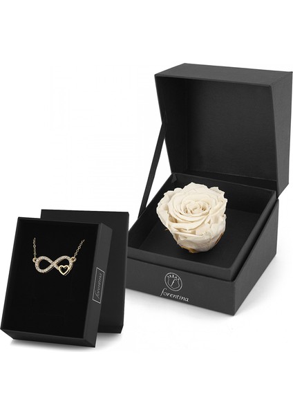 Sonsuzluk Kolye &amp; Beyaz Solmayan Gül Hediye Set PS2755