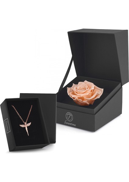 Rose Melek Kolye &amp; Rose Solmayan Gül Hediye Set PS2758