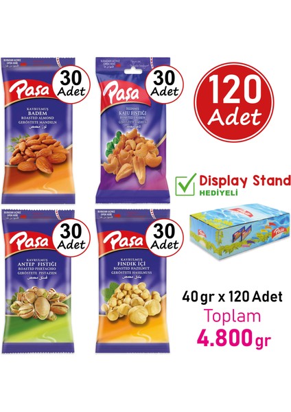 Paşa Kuruyemiş Toptan Karışık Kuruyemiş 40 gr x 120 Adet (1. Kalite)