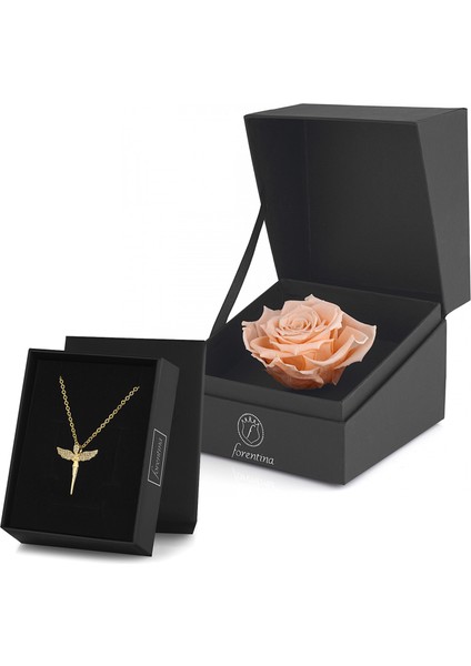 Altın Kaplama Melek Kolye &amp; Rose Solmayan Gül Hediye Set PS2757