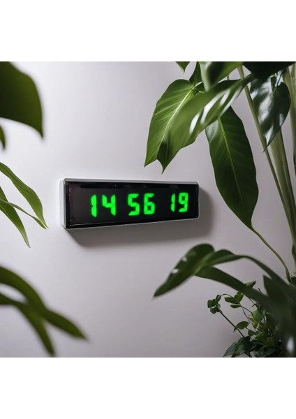 Sanec Saniyeli Dijital LED Duvar ve Masa Saat ve Derece - Yeşil (Kasa Ölçüsü: 7X26 Cm)
