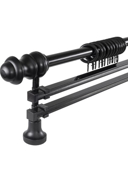Demonte Lale Başlıklı Siyah Ahşap Rustik Perde Askısı - Çift Raylı fiyatları