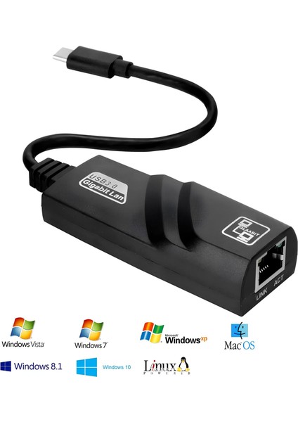 Type C To Ethernet USB 3.1 1000MBPS Gigabit Ag Adaptor Kartı