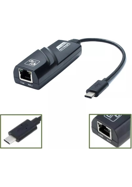 Type C To Ethernet USB 3.1 1000MBPS Gigabit Ag Adaptor Kartı